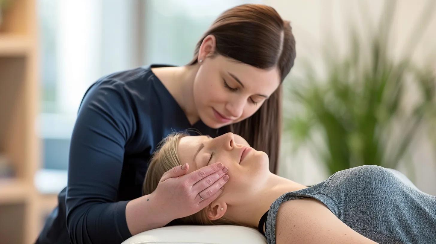 Therapist using myofascial release techniques on a client, illustrating therapeutic massage for fibromyalgia