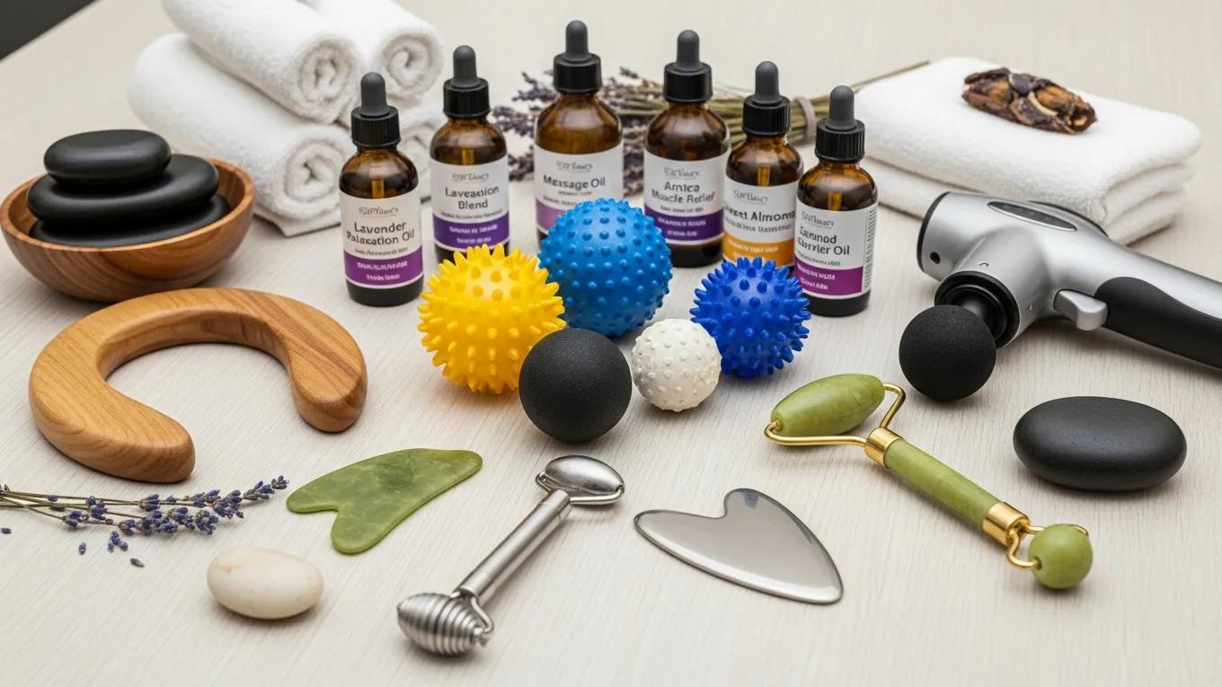 Variety of massage therapy tools and techniques for chronic pain management